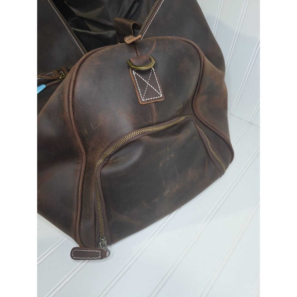 NEW LEATHFOCUS CHOCOLATE BROWN LEATHER TRAVEL DUFFLE BAG CARRY ON LUGGAGE-24inch - Picture 13 of 16